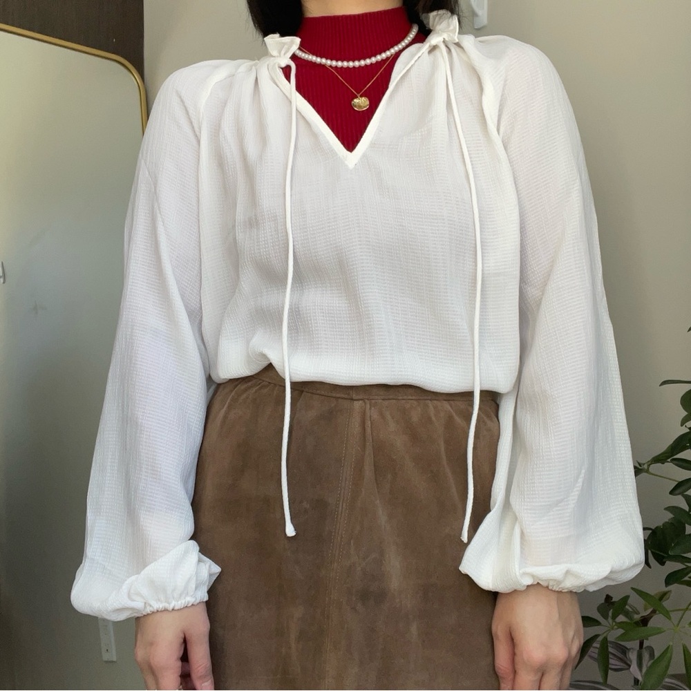 H&M oversized sheer voluminous off white blouse